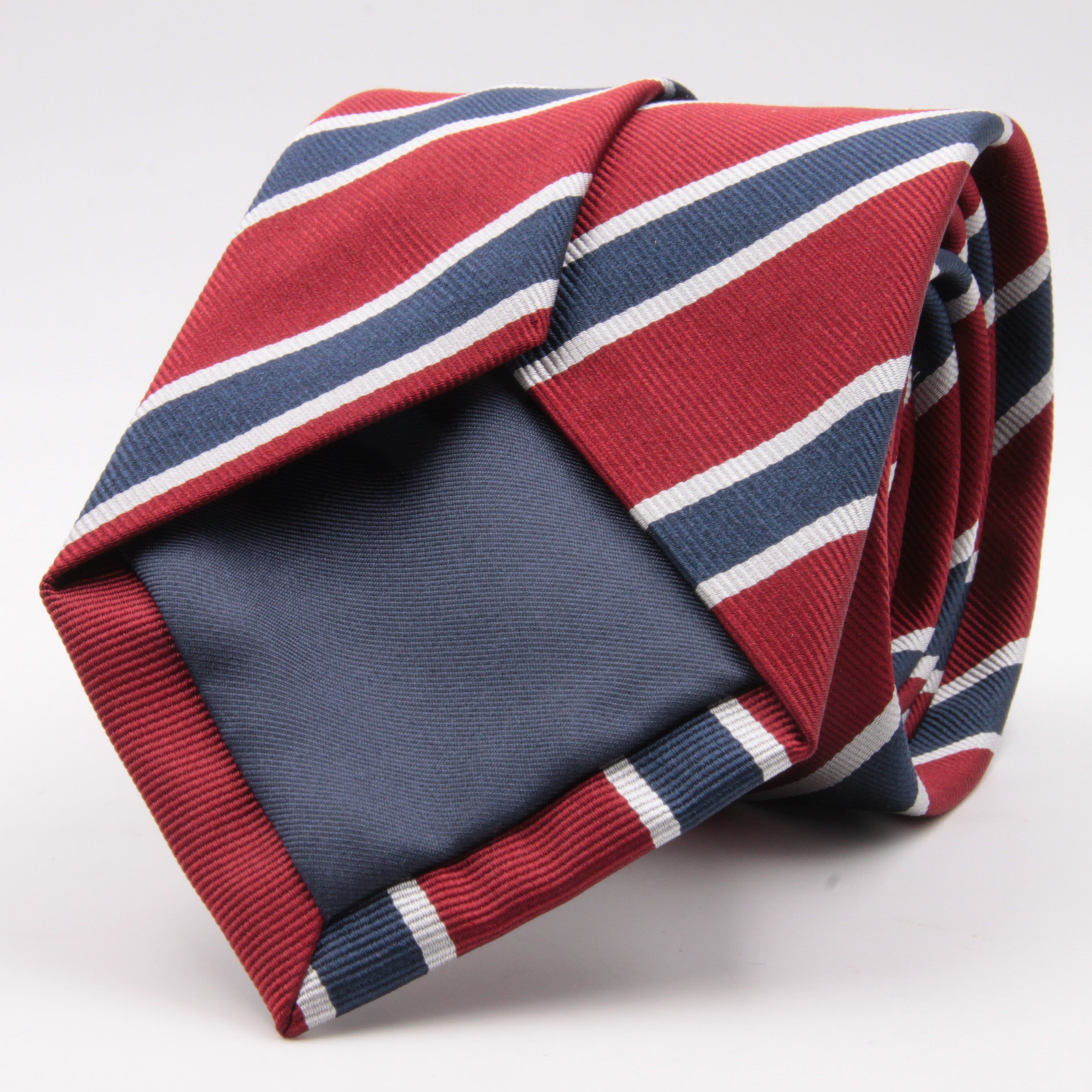 Holliday & Brown for Cruciani & Bella 100% Silk Jacquard  Regimental "Old Finchley" Red, Blue and White stripes tie Handmade in Italy 8 cm x 150 cm #5435