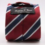 Holliday & Brown for Cruciani & Bella 100% Silk Jacquard  Regimental "Old Finchley" Red, Blue and White stripes tie Handmade in Italy 8 cm x 150 cm #5435