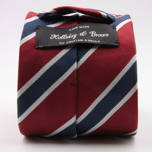 Holliday & Brown for Cruciani & Bella 100% Silk Jacquard  Regimental "Old Finchley" Red, Blue and White stripes tie Handmade in Italy 8 cm x 150 cm #5435