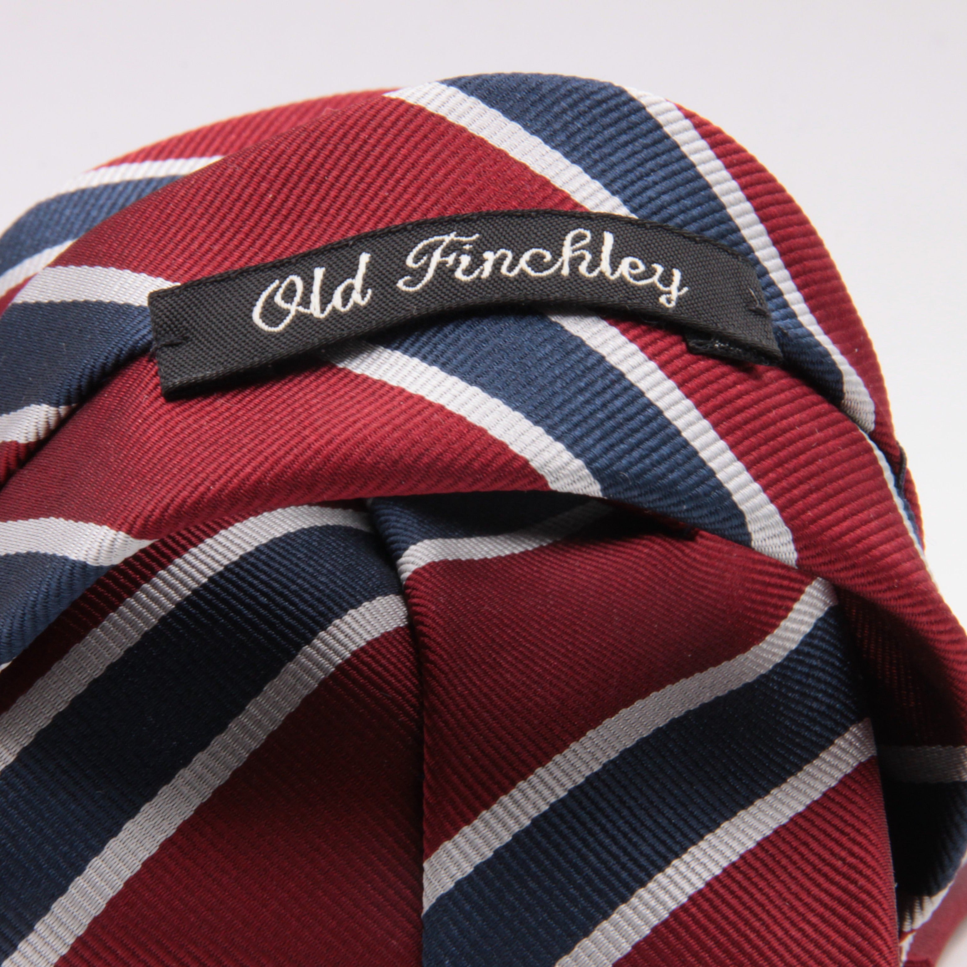 Holliday & Brown for Cruciani & Bella 100% Silk Jacquard  Regimental "Old Finchley" Red, Blue and White stripes tie Handmade in Italy 8 cm x 150 cm #5435