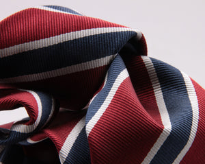 Holliday & Brown for Cruciani & Bella 100% Silk Jacquard  Regimental "Old Finchley" Red, Blue and White stripes tie Handmade in Italy 8 cm x 150 cm #5435