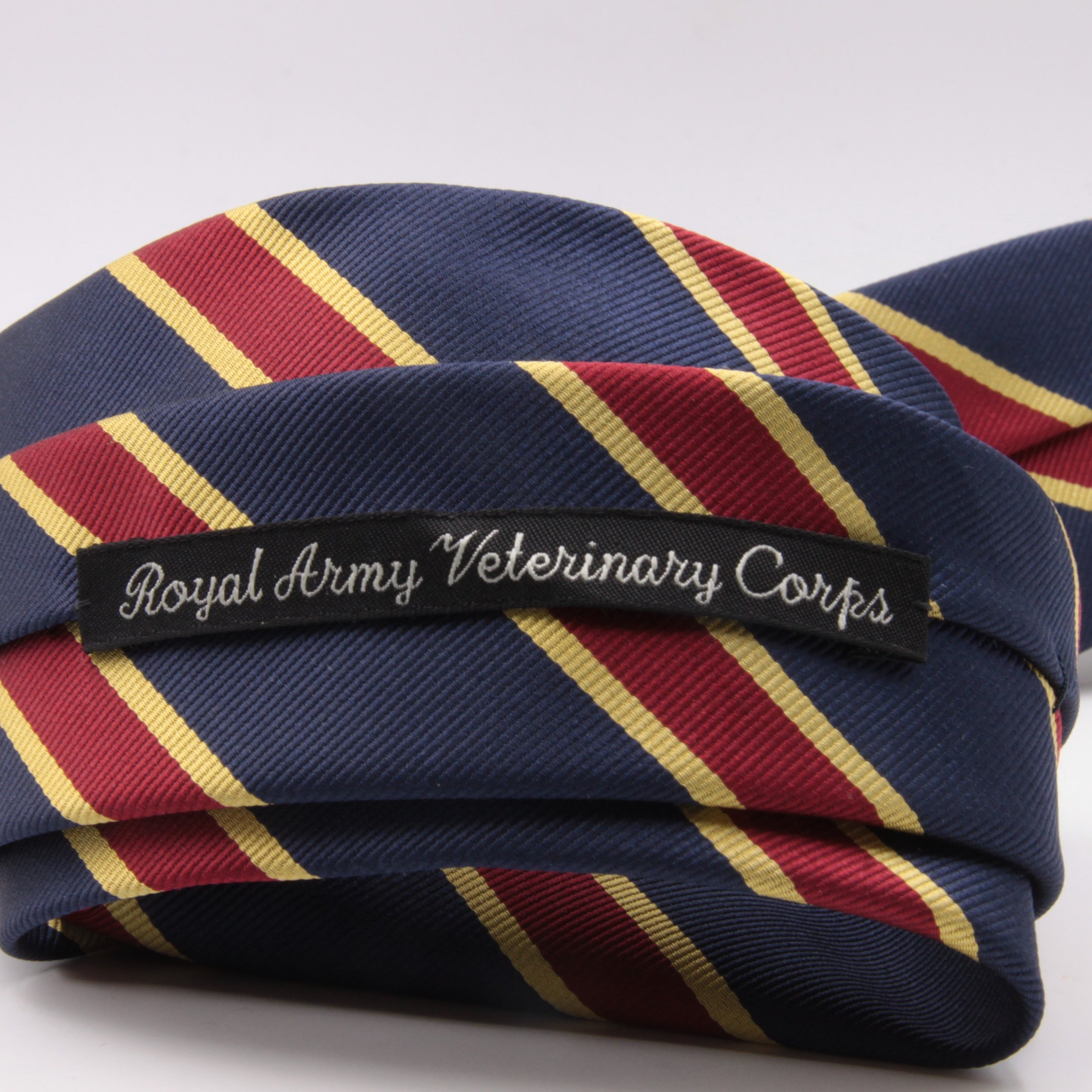 Holliday & Brown for Cruciani & Bella 100% Silk Jacquard  Regimental "Royal army Veterinary Corps" Blue, Red and Yellow stripes tie Handmade in Italy 8 cm x 150 cm #5436