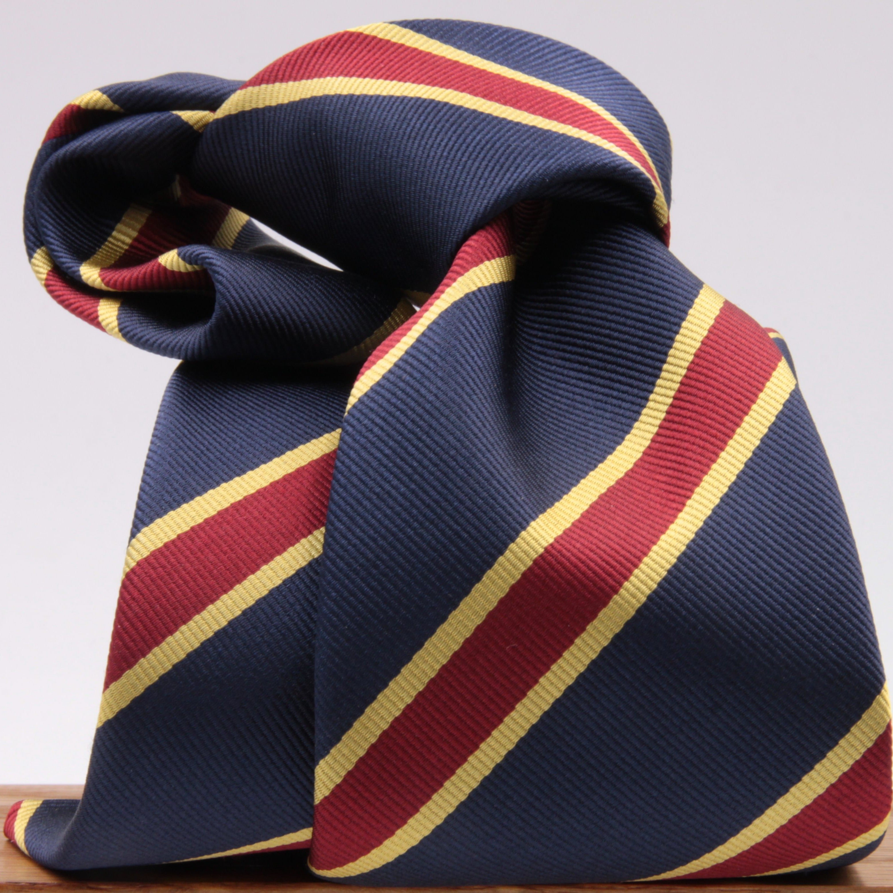 Holliday & Brown for Cruciani & Bella 100% Silk Jacquard  Regimental "Royal army Veterinary Corps" Blue, Red and Yellow stripes tie Handmade in Italy 8 cm x 150 cm #5436