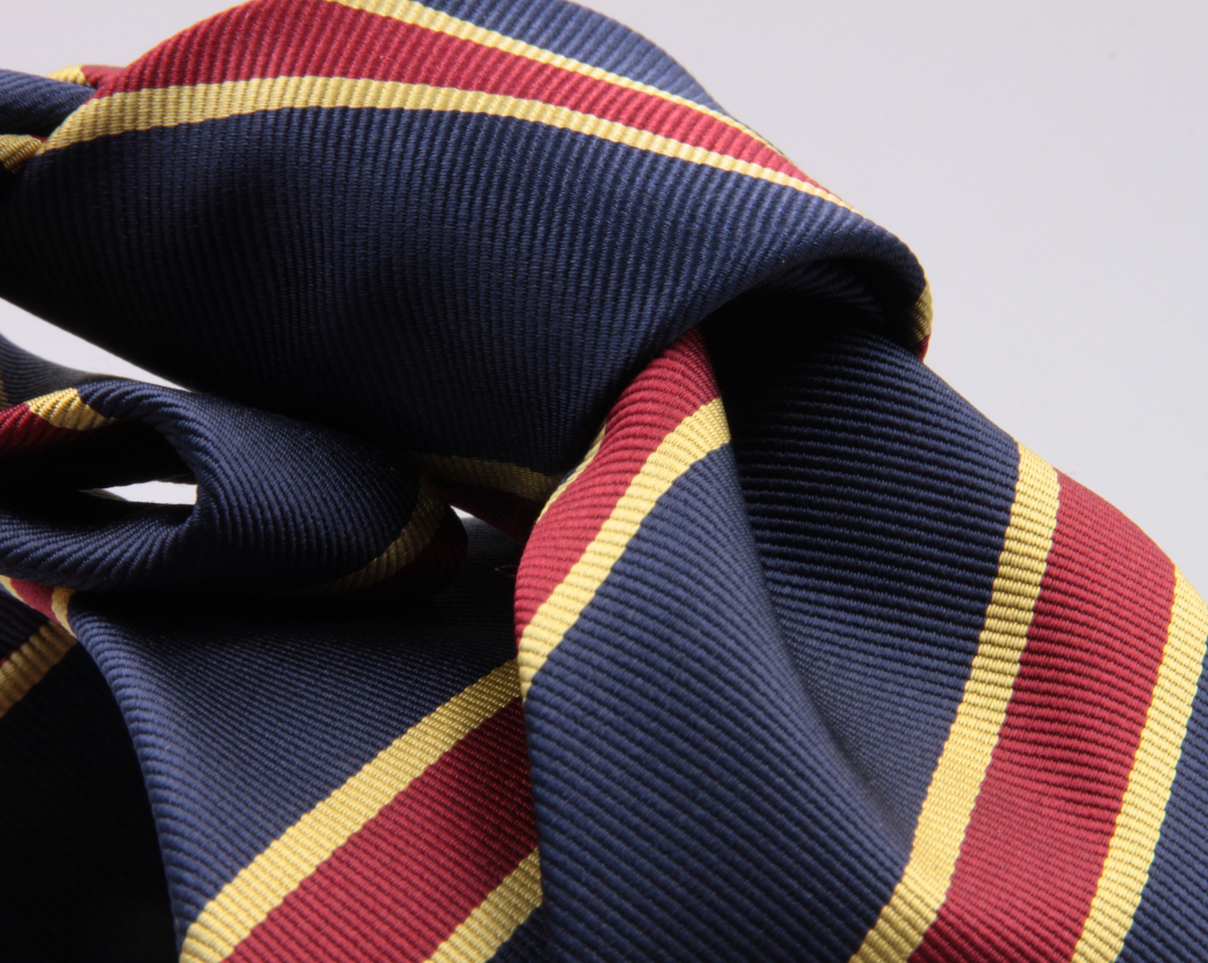 Holliday & Brown for Cruciani & Bella 100% Silk Jacquard  Regimental "Royal army Veterinary Corps" Blue, Red and Yellow stripes tie Handmade in Italy 8 cm x 150 cm #5436