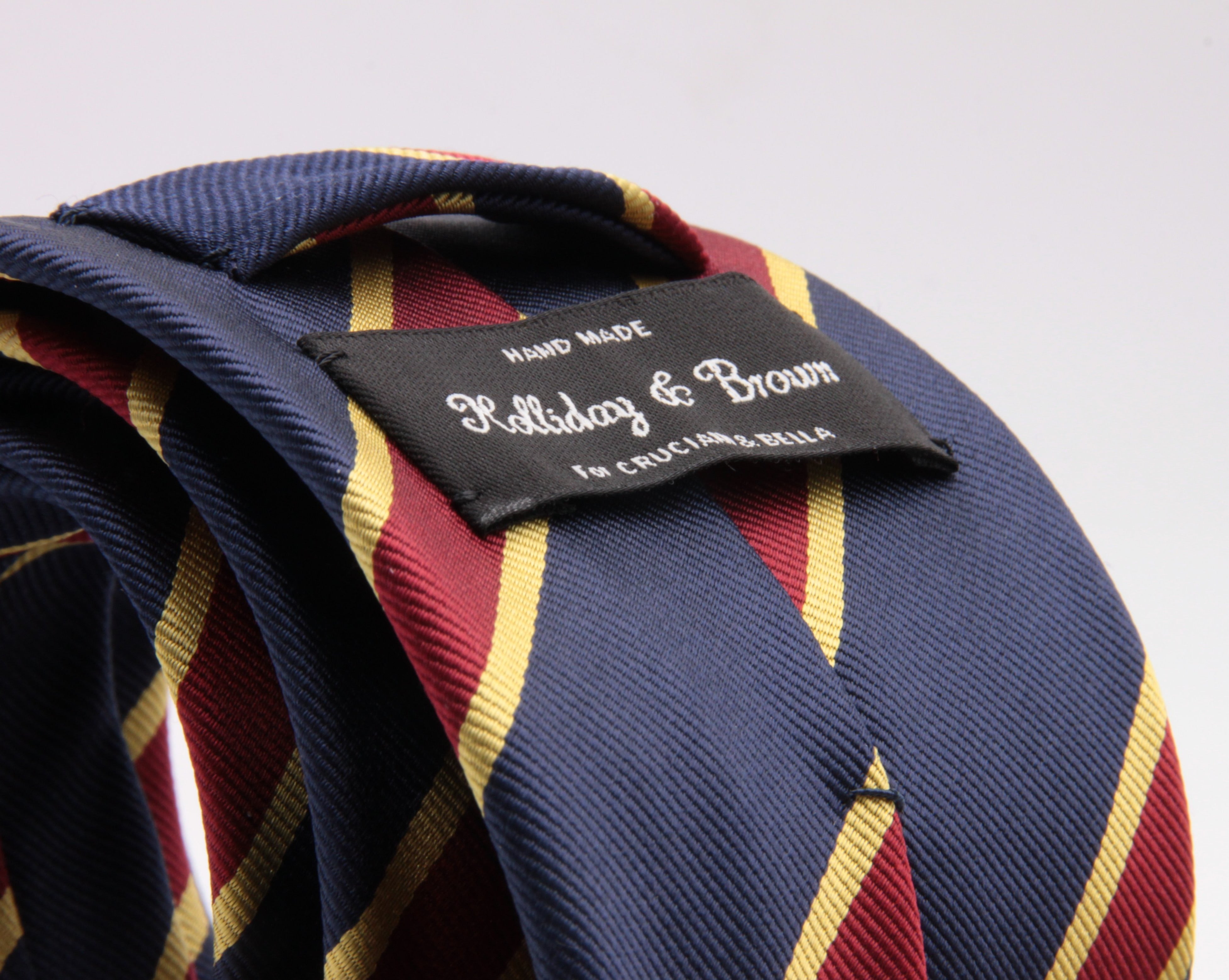 Holliday & Brown for Cruciani & Bella 100% Silk Jacquard  Regimental "Royal army Veterinary Corps" Blue, Red and Yellow stripes tie Handmade in Italy 8 cm x 150 cm #5436