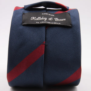 Holliday & Brown for Cruciani & Bella 100% Silk Jacquard  Regimental "Lincolnshire Regiment" Blue and Red stripes tie Handmade in Italy 8 cm x 150 cm #5437