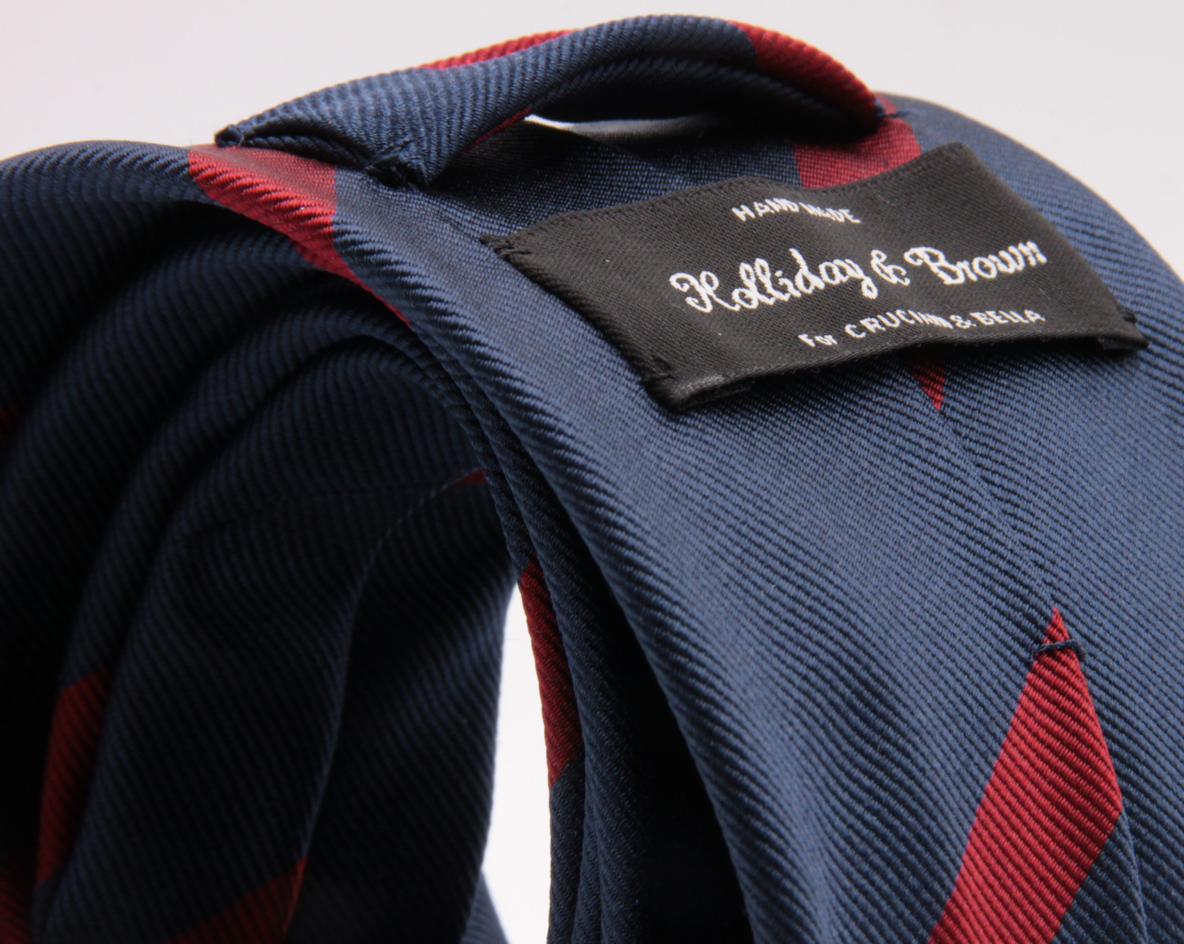 Holliday & Brown for Cruciani & Bella 100% Silk Jacquard  Regimental "Lincolnshire Regiment" Blue and Red stripes tie Handmade in Italy 8 cm x 150 cm #5437