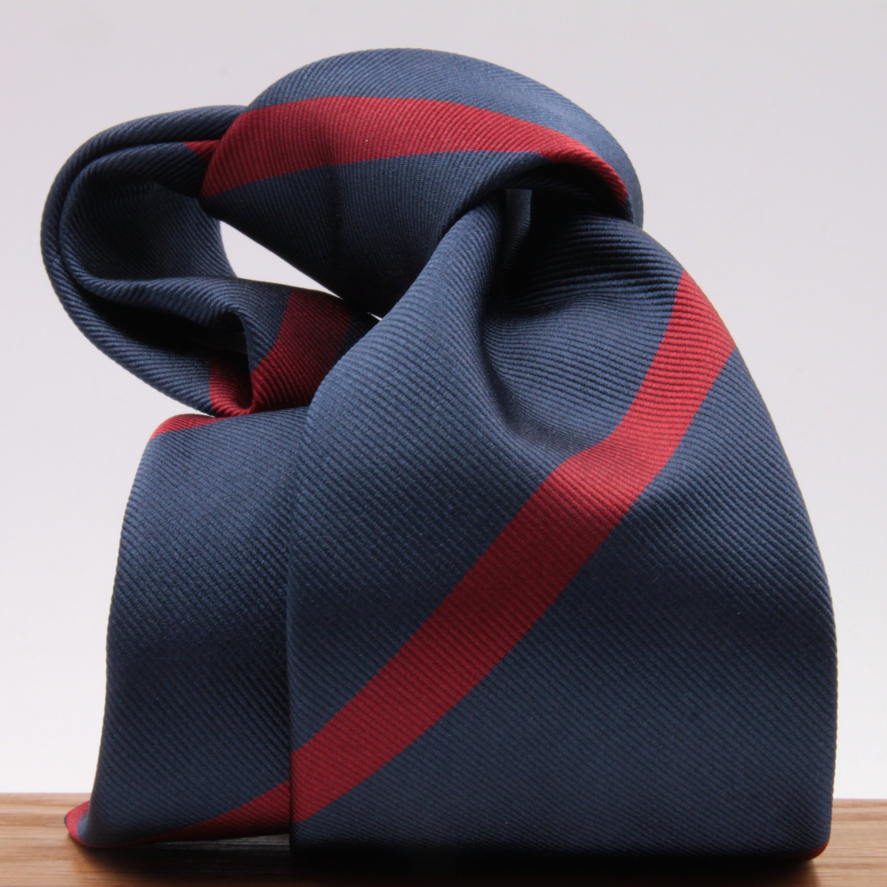 Holliday & Brown for Cruciani & Bella 100% Silk Jacquard  Regimental "Lincolnshire Regiment" Blue and Red stripes tie Handmade in Italy 8 cm x 150 cm #5437