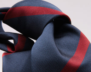 Holliday & Brown for Cruciani & Bella 100% Silk Jacquard  Regimental "Lincolnshire Regiment" Blue and Red stripes tie Handmade in Italy 8 cm x 150 cm #5437