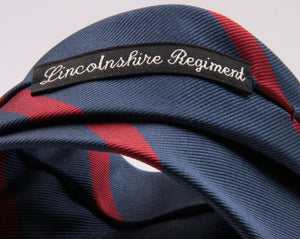 Holliday & Brown for Cruciani & Bella 100% Silk Jacquard  Regimental "Lincolnshire Regiment" Blue and Red stripes tie Handmade in Italy 8 cm x 150 cm #5437