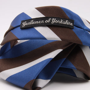 Holliday & Brown for Cruciani & Bella 100% Silk Jacquard  Regimental "Gentlemen of Yorkshire" Light Blue, Brown and White stripes tie Handmade in Italy 8 cm x 150 cm #5438