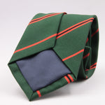 Holliday & Brown for Cruciani & Bella 100% Silk Jacquard  Regimental "11th London Regiment" Green, Orange and Black stripes tie Handmade in Italy 8 cm x 150 cm #5439