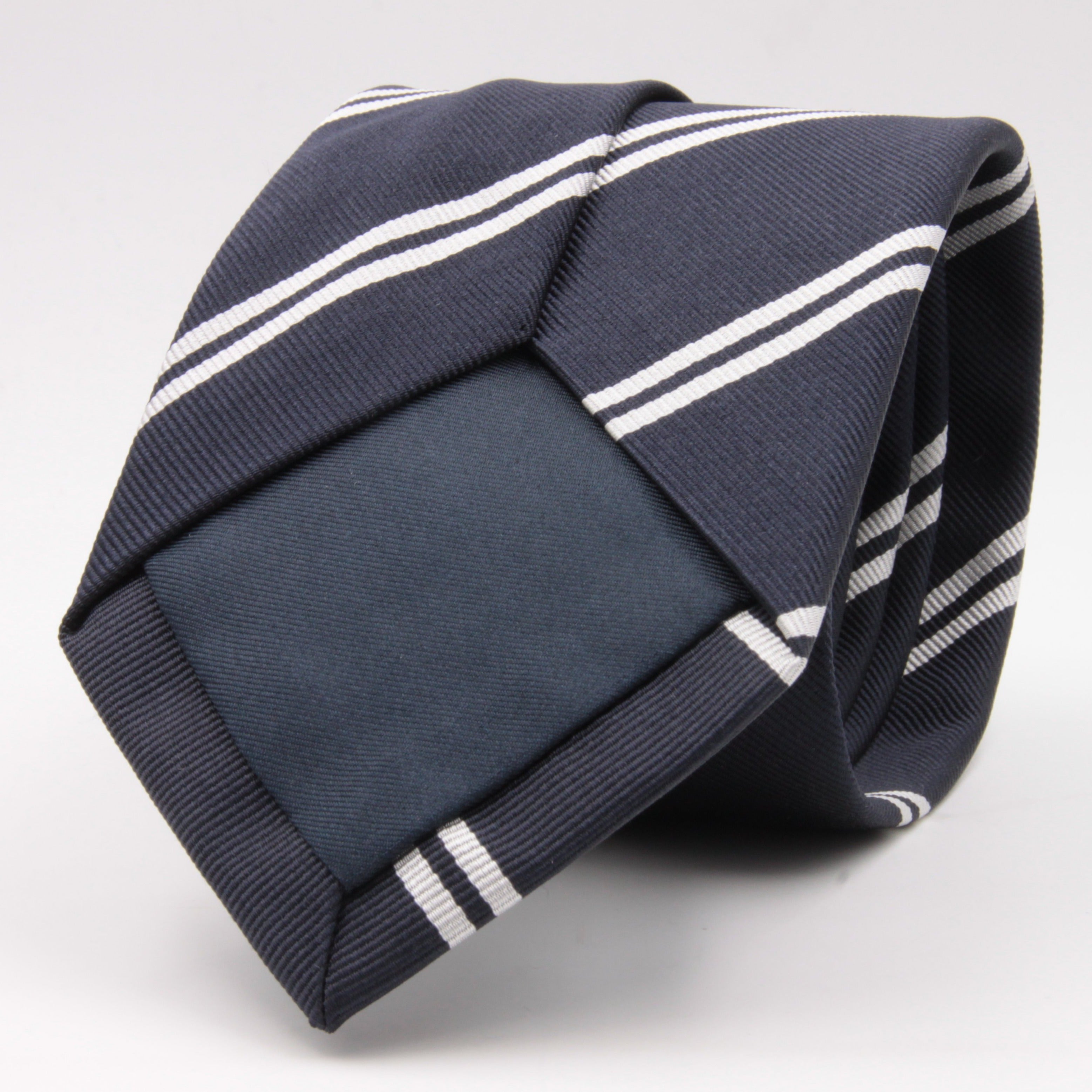 Holliday & Brown for Cruciani & Bella 100% Silk Jacquard  Regimental "Old Harovians" Blue and white stripe tie Handmade in Italy 8 cm x 150 cm
