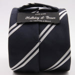 Holliday & Brown for Cruciani & Bella 100% Silk Jacquard  Regimental "Old Harovians" Blue and white stripe tie Handmade in Italy 8 cm x 150 cm