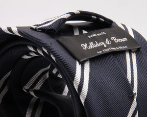 Holliday & Brown for Cruciani & Bella 100% Silk Jacquard  Regimental "Old Harovians" Blue and white stripe tie Handmade in Italy 8 cm x 150 cm