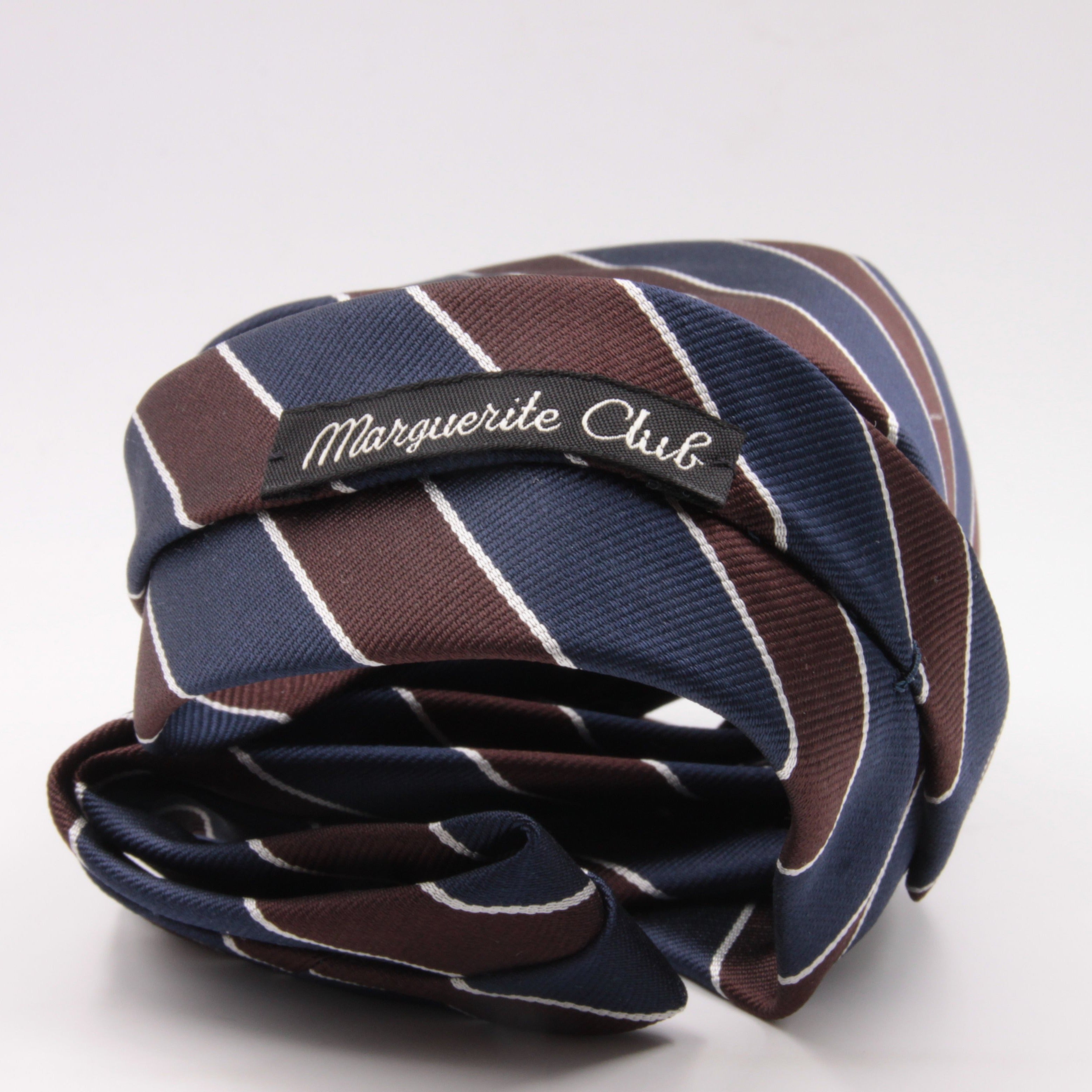 Holliday & Brown for Cruciani & Bella 100% Silk Jacquard  Regimental "Marguerite Club" Blue, Brown and White stripes tie Handmade in Italy 8 cm x 150 cm #5111