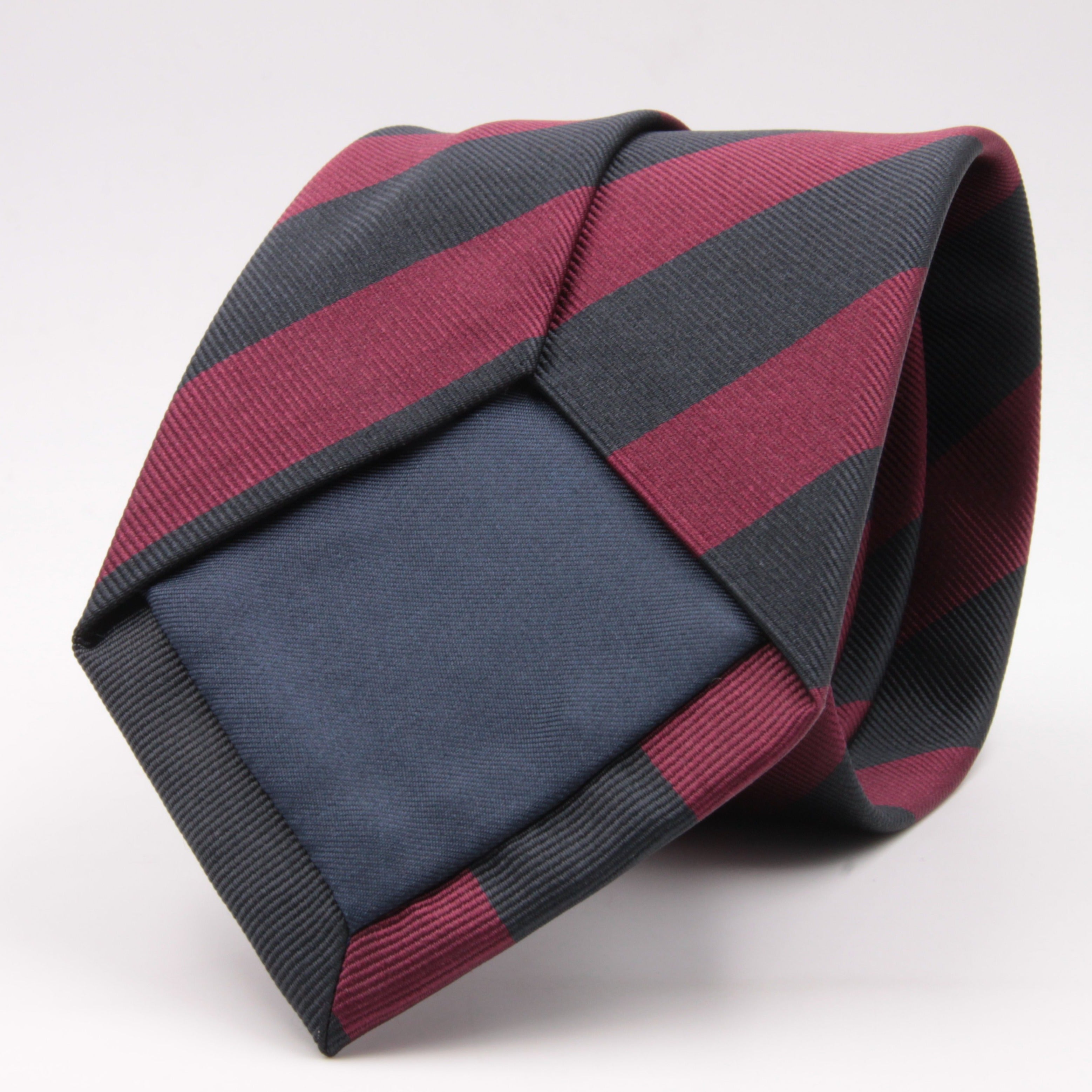 Holliday & Brown for Cruciani & Bella 100% Silk Jacquard  Regimental "Brigade of Guards" Blue Black and Wine stripes tie Handmade in Italy 8 cm x 150 cm #5113