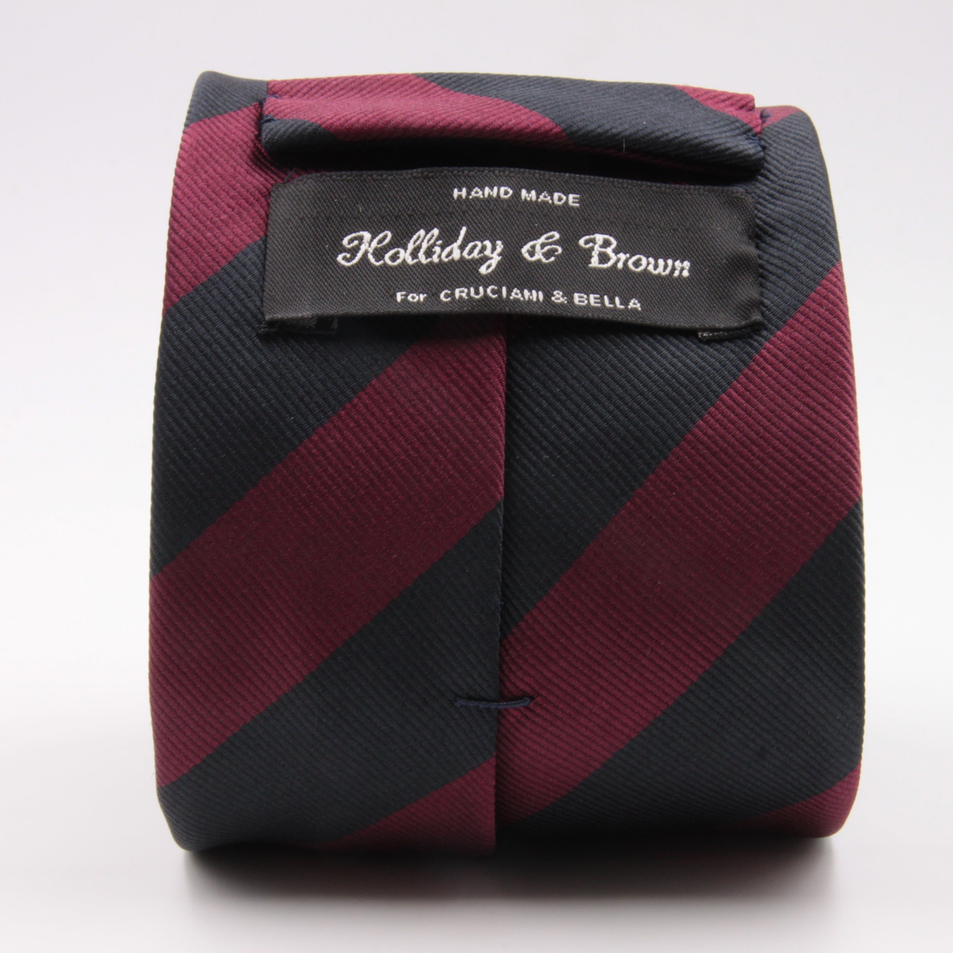 Holliday & Brown for Cruciani & Bella 100% Silk Jacquard  Regimental "Brigade of Guards" Blue Black and Wine stripes tie Handmade in Italy 8 cm x 150 cm #5113