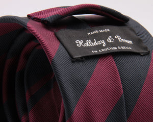 Holliday & Brown for Cruciani & Bella 100% Silk Jacquard  Regimental "Brigade of Guards" Blue Black and Wine stripes tie Handmade in Italy 8 cm x 150 cm #5113