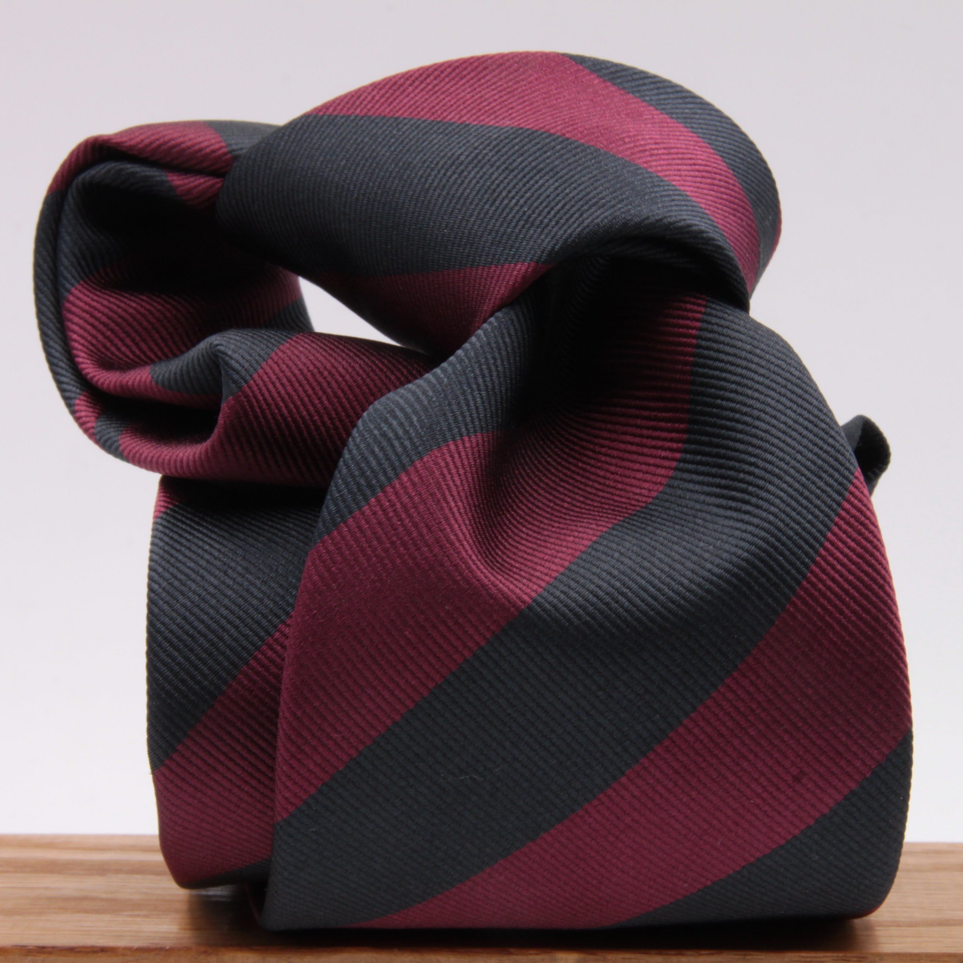 Holliday & Brown for Cruciani & Bella 100% Silk Jacquard  Regimental "Brigade of Guards" Blue Black and Wine stripes tie Handmade in Italy 8 cm x 150 cm #5113