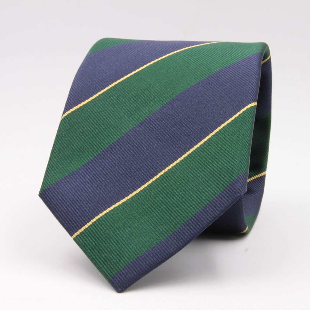 Holliday & Brown for Cruciani & Bella 100% Silk Jacquard  Regimental "Royal Highland Fusiliers" Blue, Green and Yellow stripes tie Handmade in Italy 8 cm x 150 cm #5114