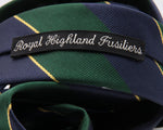 Holliday & Brown for Cruciani & Bella 100% Silk Jacquard  Regimental "Royal Highland Fusiliers" Blue, Green and Yellow stripes tie Handmade in Italy 8 cm x 150 cm #5114