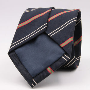Holliday & Brown for Cruciani & Bella 100% Silk Jacquard  Regimental "Est and West Surrey Regiment Amalgamated" Blue, Olive, Red and White stripes tie Handmade in Italy 8 cm x 150 cm #5115