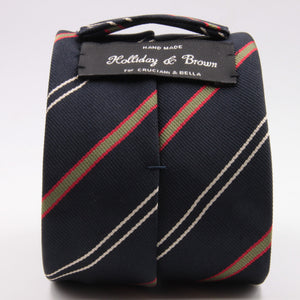 Holliday & Brown for Cruciani & Bella 100% Silk Jacquard  Regimental "Est and West Surrey Regiment Amalgamated" Blue, Olive, Red and White stripes tie Handmade in Italy 8 cm x 150 cm #5115