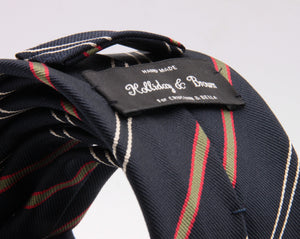 Holliday & Brown for Cruciani & Bella 100% Silk Jacquard  Regimental "Est and West Surrey Regiment Amalgamated" Blue, Olive, Red and White stripes tie Handmade in Italy 8 cm x 150 cm #5115