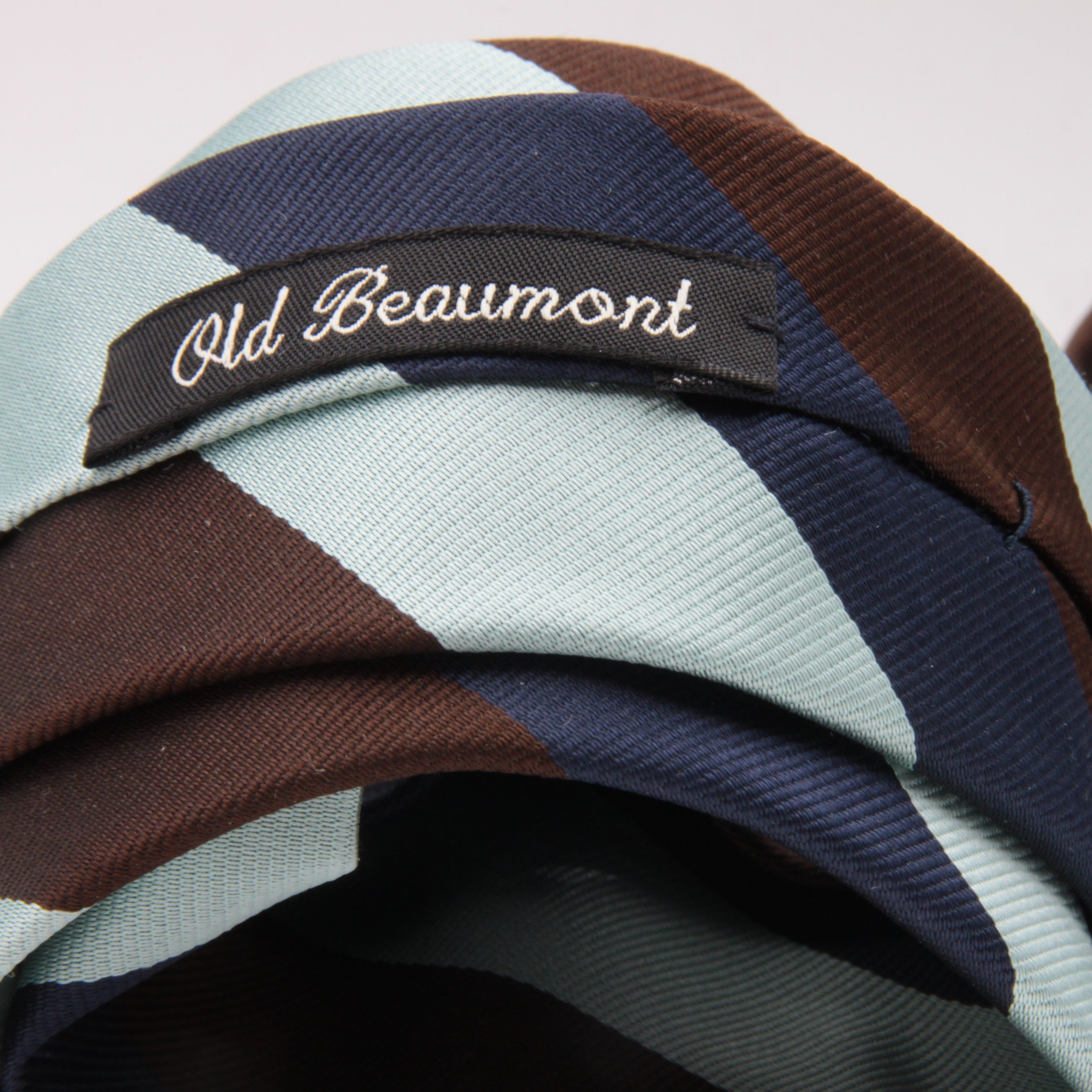 Holliday & Brown for Cruciani & Bella 100% Silk Jacquard  Regimental "Old Beaumont" Blue, Brown and Light Blue stripes tie Handmade in Italy 8 cm x 150 cm #5116