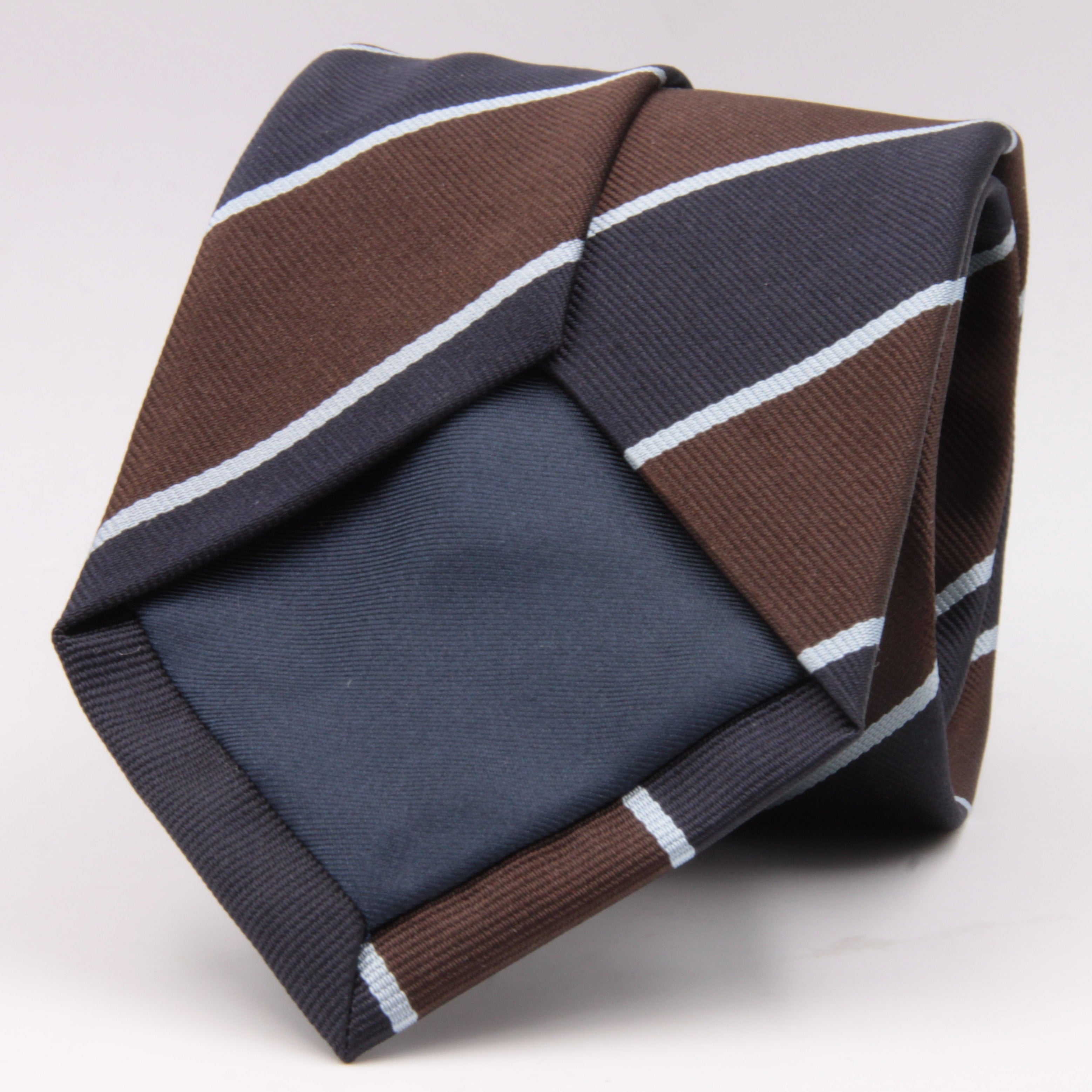 Holliday & Brown for Cruciani & Bella 100% Silk Jacquard  Regimental "University College Hospital" Blue, Brown and Light Blue stripes tie Handmade in Italy 8 cm x 150 cm #5117