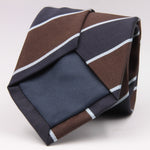 Holliday & Brown for Cruciani & Bella 100% Silk Jacquard  Regimental "University College Hospital" Blue, Brown and Light Blue stripes tie Handmade in Italy 8 cm x 150 cm #5117