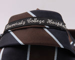 Holliday & Brown for Cruciani & Bella 100% Silk Jacquard  Regimental "University College Hospital" Blue, Brown and Light Blue stripes tie Handmade in Italy 8 cm x 150 cm #5117