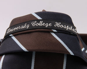 Holliday & Brown for Cruciani & Bella 100% Silk Jacquard  Regimental "University College Hospital" Blue, Brown and Light Blue stripes tie Handmade in Italy 8 cm x 150 cm #5117