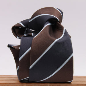 Holliday & Brown for Cruciani & Bella 100% Silk Jacquard  Regimental "University College Hospital" Blue, Brown and Light Blue stripes tie Handmade in Italy 8 cm x 150 cm #5117