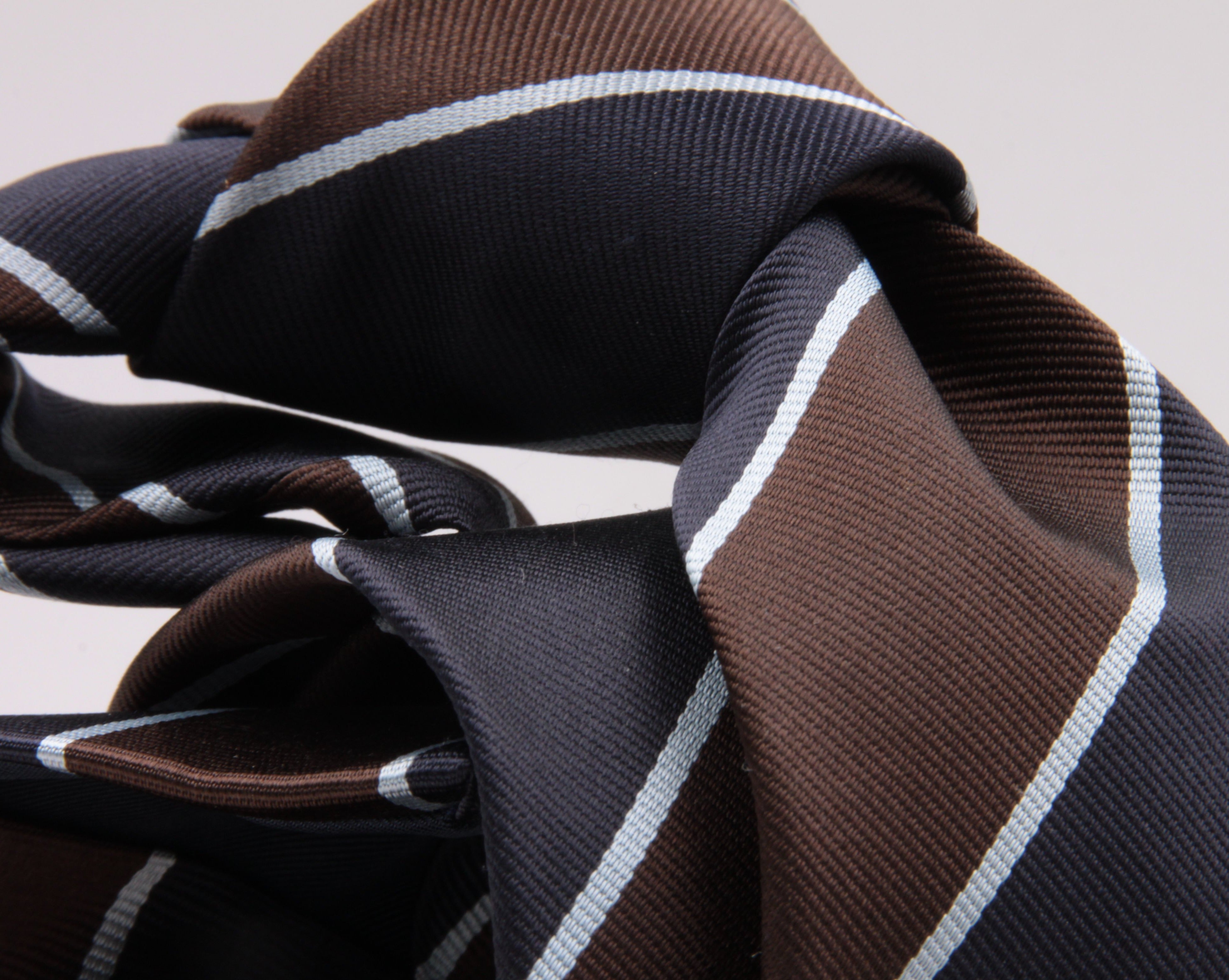 Holliday & Brown for Cruciani & Bella 100% Silk Jacquard  Regimental "University College Hospital" Blue, Brown and Light Blue stripes tie Handmade in Italy 8 cm x 150 cm #5117