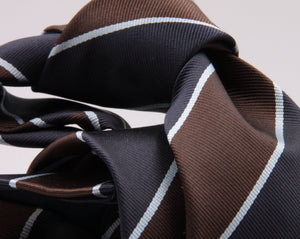 Holliday & Brown for Cruciani & Bella 100% Silk Jacquard  Regimental "University College Hospital" Blue, Brown and Light Blue stripes tie Handmade in Italy 8 cm x 150 cm #5117