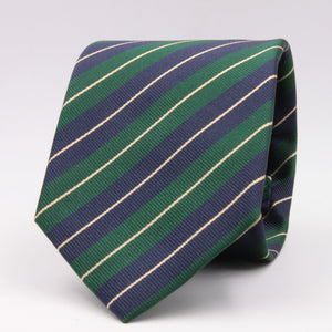 Holliday & Brown for Cruciani & Bella 100% Silk Jacquard  Regimental "5th Lancers" Blue, Green and Yellow stripes tie Handmade in Italy 8 cm x 150 cm #5118
