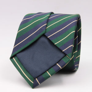 Holliday & Brown for Cruciani & Bella 100% Silk Jacquard  Regimental "5th Lancers" Blue, Green and Yellow stripes tie Handmade in Italy 8 cm x 150 cm #5118