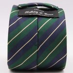 Holliday & Brown for Cruciani & Bella 100% Silk Jacquard  Regimental "5th Lancers" Blue, Green and Yellow stripes tie Handmade in Italy 8 cm x 150 cm #5118