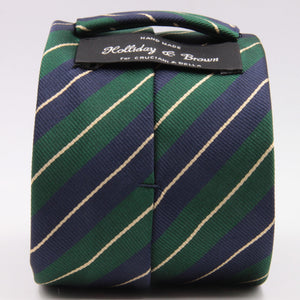 Holliday & Brown for Cruciani & Bella 100% Silk Jacquard  Regimental "5th Lancers" Blue, Green and Yellow stripes tie Handmade in Italy 8 cm x 150 cm #5118