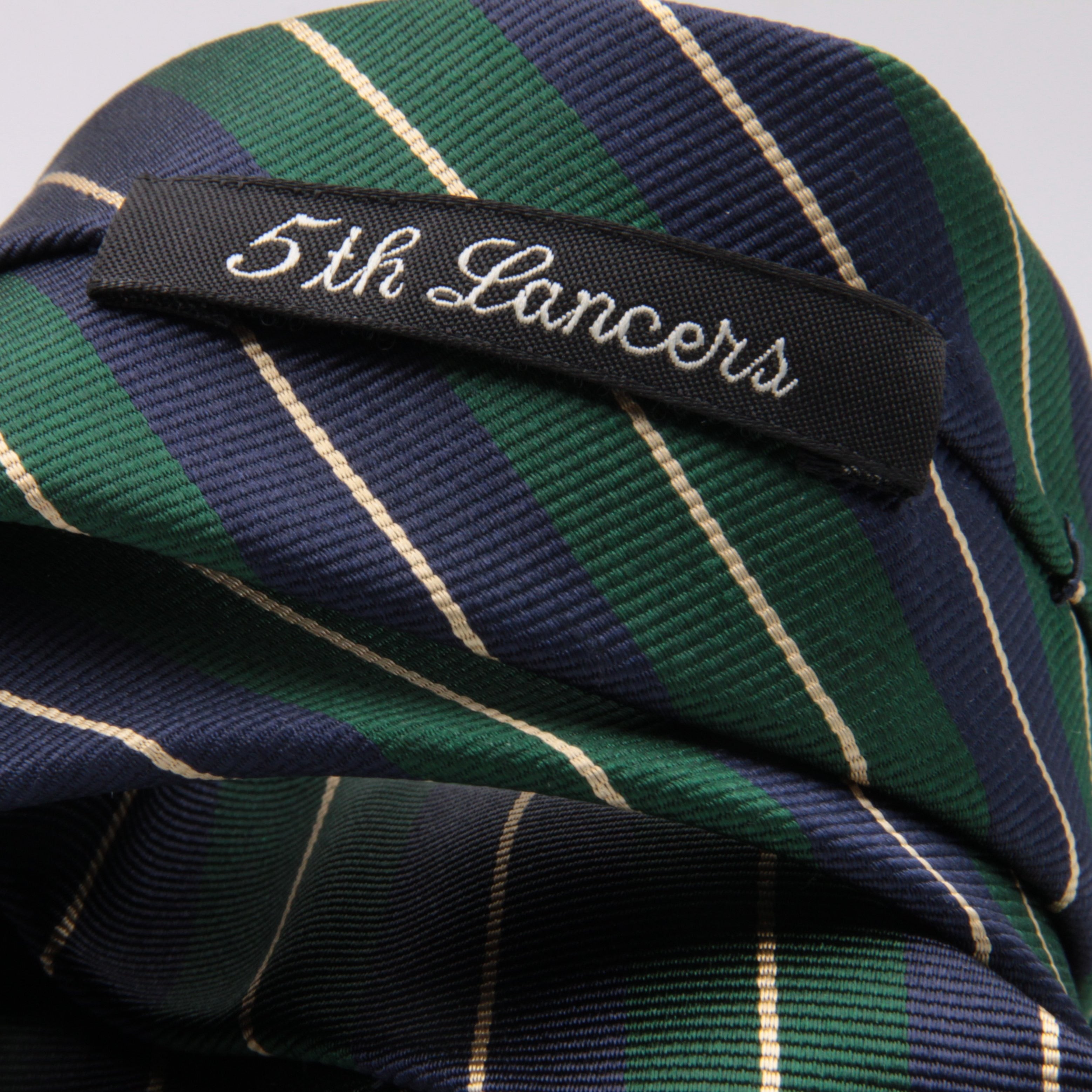 Holliday & Brown for Cruciani & Bella 100% Silk Jacquard  Regimental "5th Lancers" Blue, Green and Yellow stripes tie Handmade in Italy 8 cm x 150 cm #5118