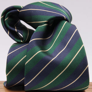 Holliday & Brown for Cruciani & Bella 100% Silk Jacquard  Regimental "5th Lancers" Blue, Green and Yellow stripes tie Handmade in Italy 8 cm x 150 cm #5118