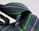 Holliday & Brown for Cruciani & Bella 100% Silk Jacquard  Regimental "5th Lancers" Blue, Green and Yellow stripes tie Handmade in Italy 8 cm x 150 cm #5118