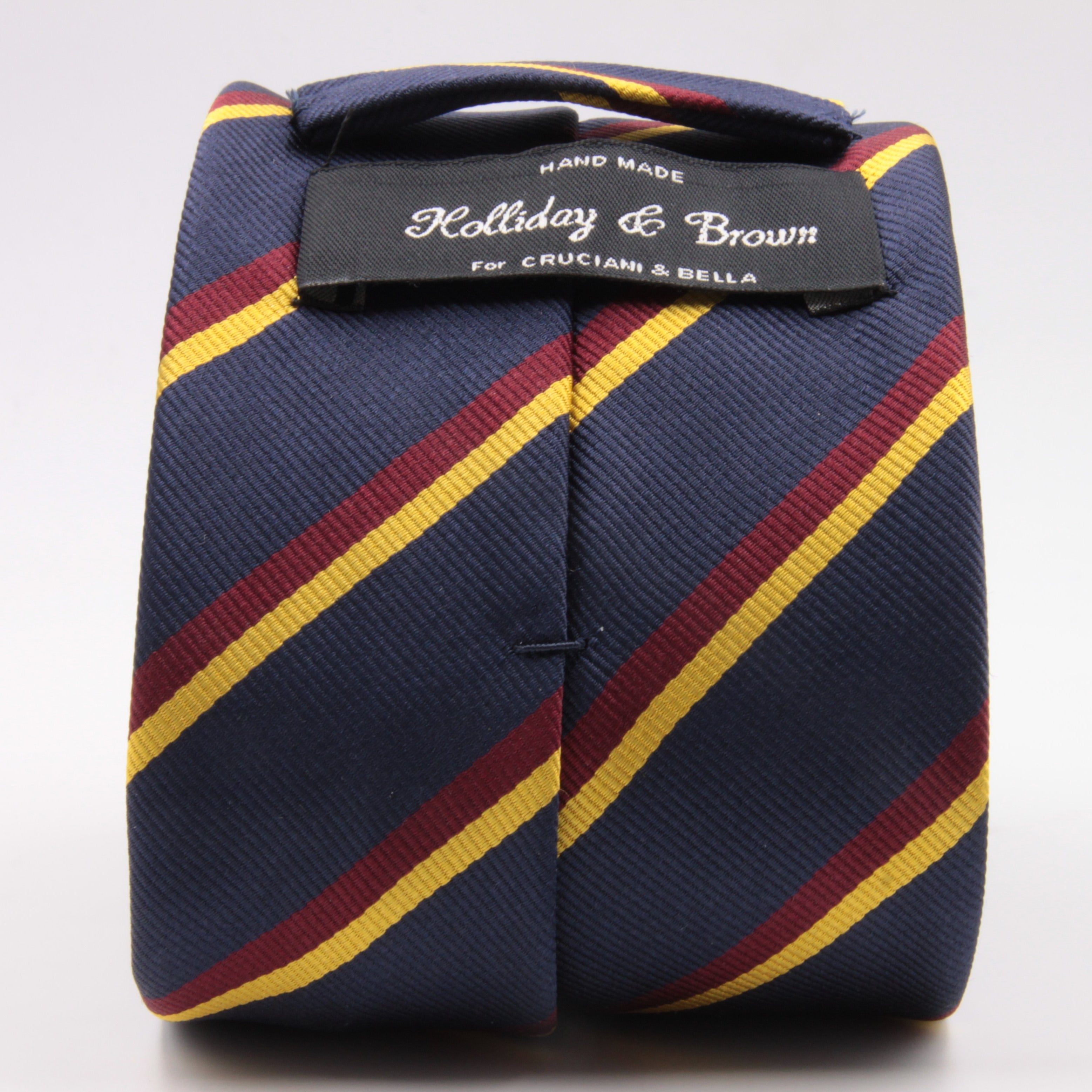 Holliday & Brown for Cruciani & Bella 100% Silk Jacquard  Regimental "Old Bridlington" Blue, Red and Yellow stripes tie Handmade in Italy 8 cm x 150 cm #5119