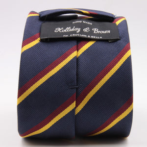 Holliday & Brown for Cruciani & Bella 100% Silk Jacquard  Regimental "Old Bridlington" Blue, Red and Yellow stripes tie Handmade in Italy 8 cm x 150 cm #5119