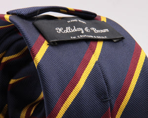 Holliday & Brown for Cruciani & Bella 100% Silk Jacquard  Regimental "Old Bridlington" Blue, Red and Yellow stripes tie Handmade in Italy 8 cm x 150 cm #5119