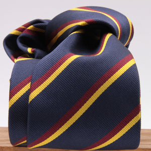 Holliday & Brown for Cruciani & Bella 100% Silk Jacquard  Regimental "Old Bridlington" Blue, Red and Yellow stripes tie Handmade in Italy 8 cm x 150 cm #5119