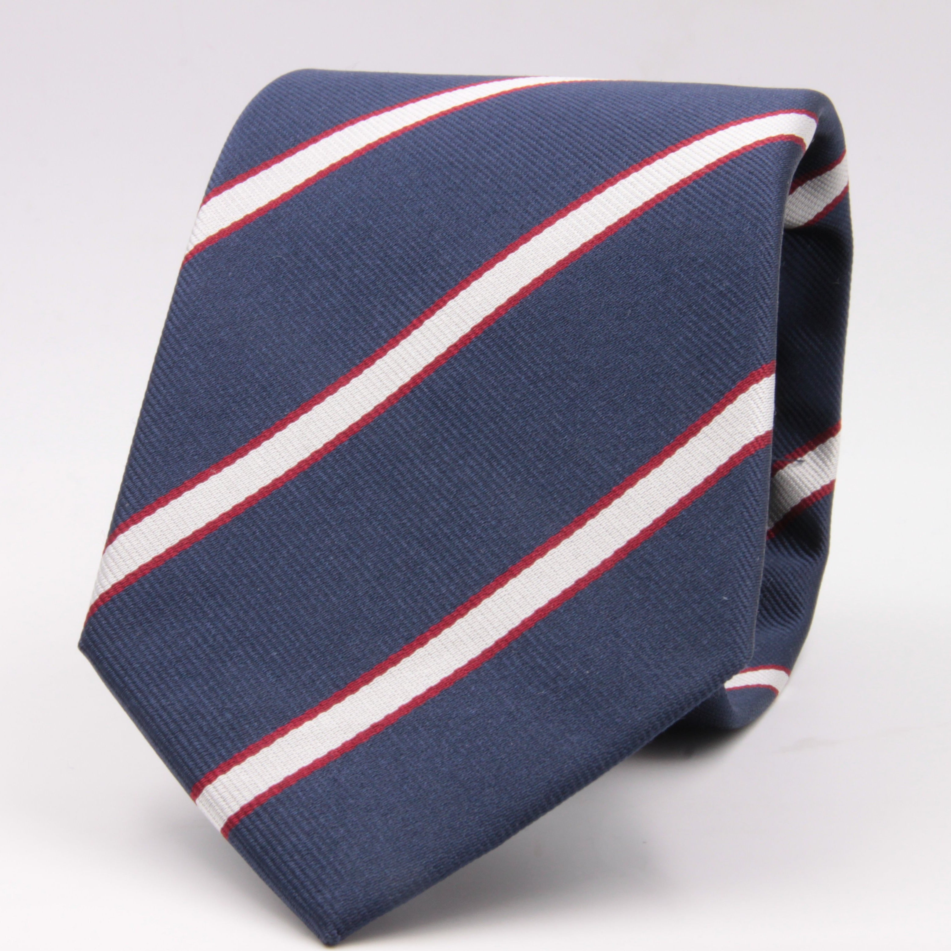 Holliday & Brown for Cruciani & Bella 100% Silk Jacquard  Regimental "Old Rossalians" Blue, White and Red stripes tie Handmade in Italy 8 cm x 150 cm #5120