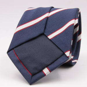 Holliday & Brown for Cruciani & Bella 100% Silk Jacquard  Regimental "Old Rossalians" Blue, White and Red stripes tie Handmade in Italy 8 cm x 150 cm #5120